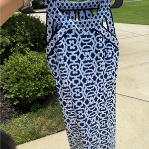 Gretchen Scott Designs Blue and White Patterned Dress